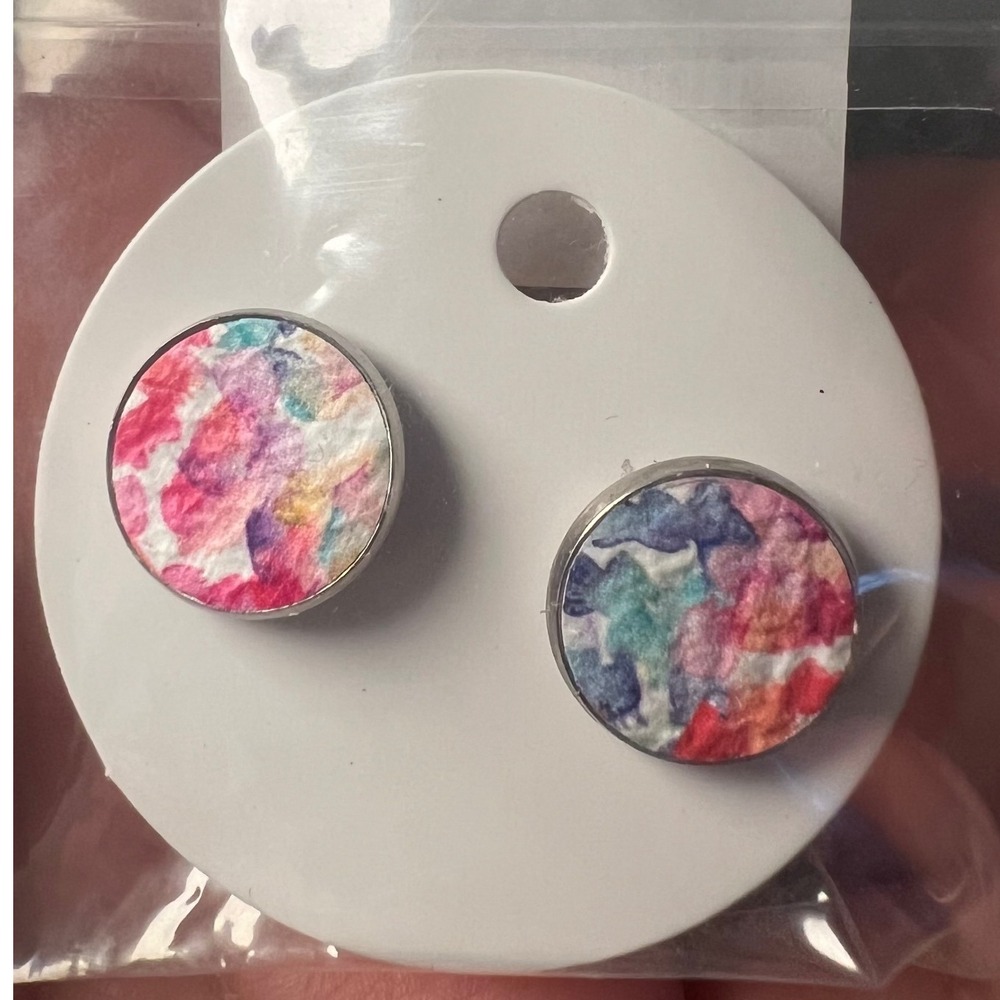 A Glamper's Creations Stud Earrings Womens Multicolor NWT Watercolor‎ Floral